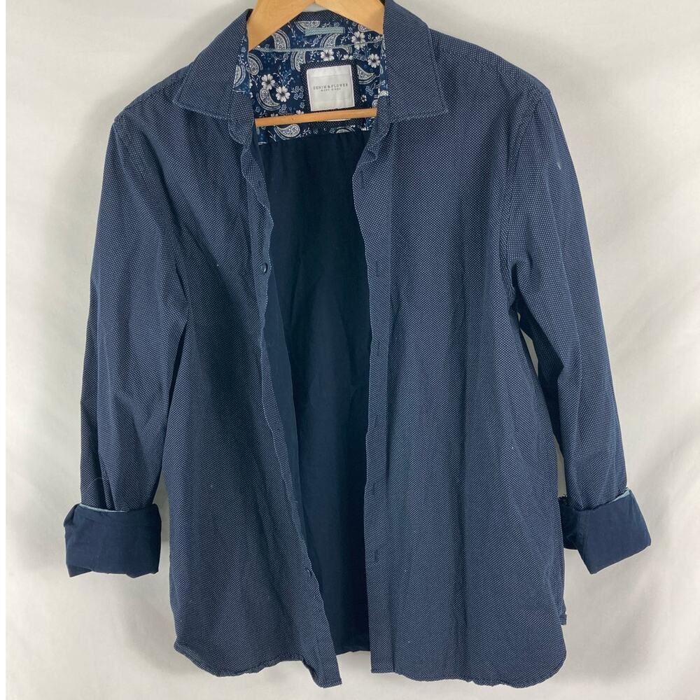 Denim & Flower Polka Dot Long Sleeve Button Up Shirt Size Large